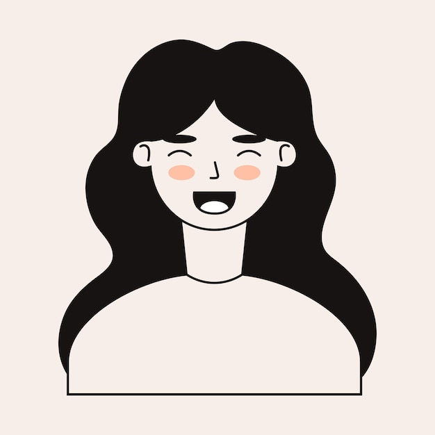 Cara de garabato de una mujer feliz Avatar para las redes sociales La gente de arte lineal se enfrenta aislada en el fondo blanco