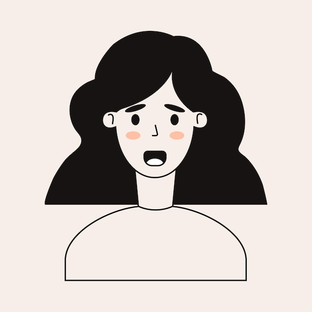 Cara de garabato de una mujer sorprendida Avatar para las redes sociales La gente de arte lineal se enfrenta aislada en el fondo blanco