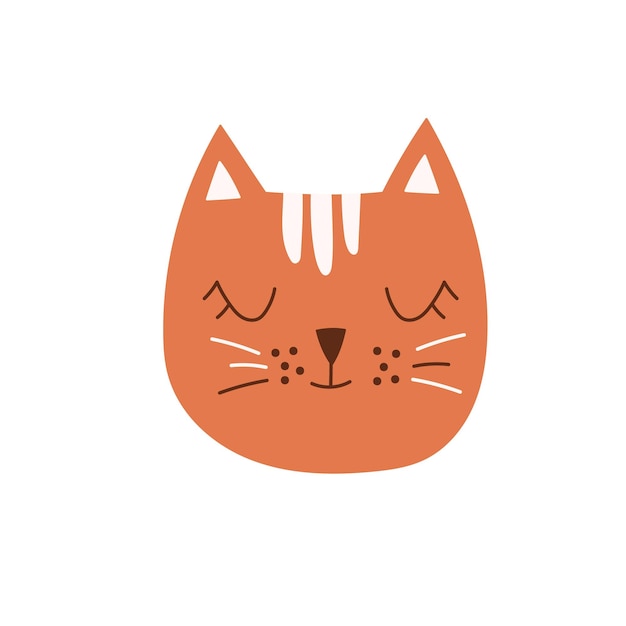 Cara de gato dibujar a mano Gato de cabeza plana Vector de gato lindo