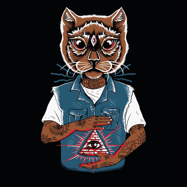 Cara de gato iluminar personaje tatuado