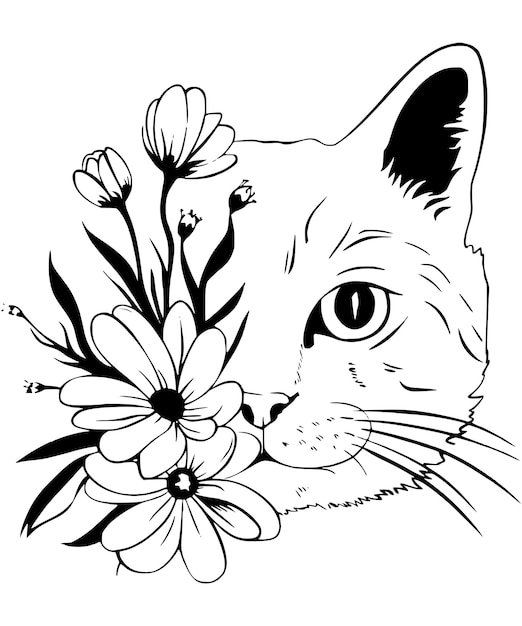 Cara de gato Vector floral