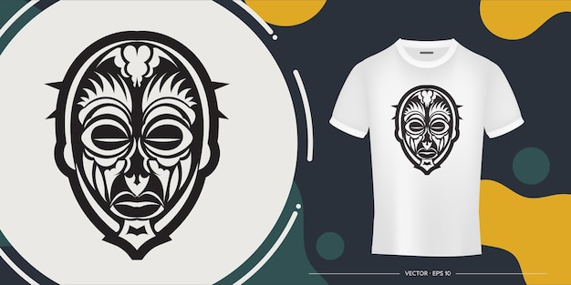 La cara de un guerrero en forma de patrones maoríes Esquema para camisetas, tazas, banderas, estuches de teléfonos e impresiones Vector