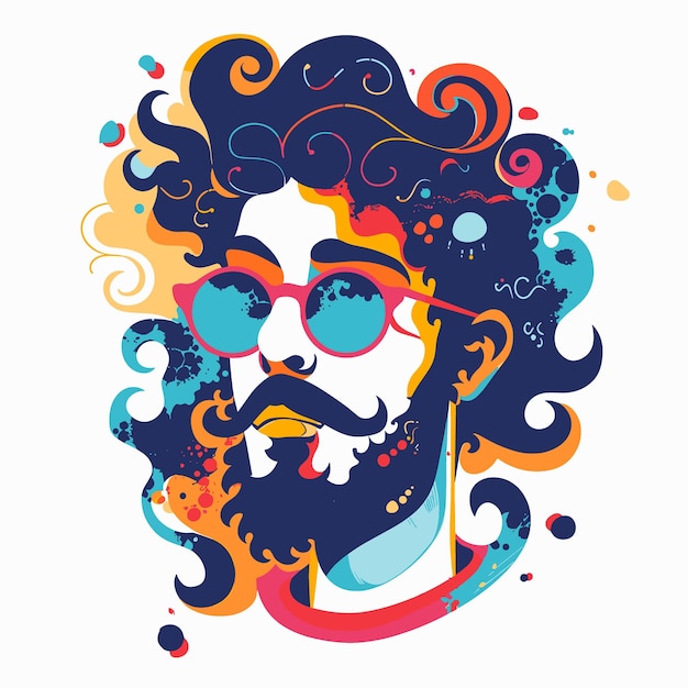 Vector cara de hipster con cabello rizado y gafas de sol ilustración vectorial