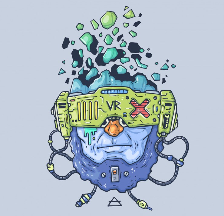 Vector la cara de un hombre barbudo con gafas virtuales. ilustración de dibujos animados carácter en el estilo gráfico moderno.