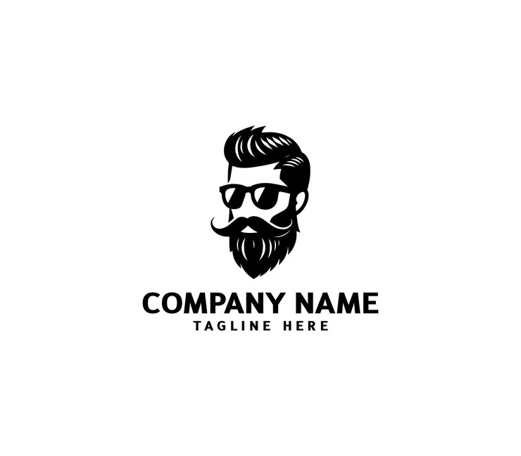 Cara de hombre barbudo vectorial barba y cabello masculino con gafas logotipo diseño de cara de hombre hipster logotipo