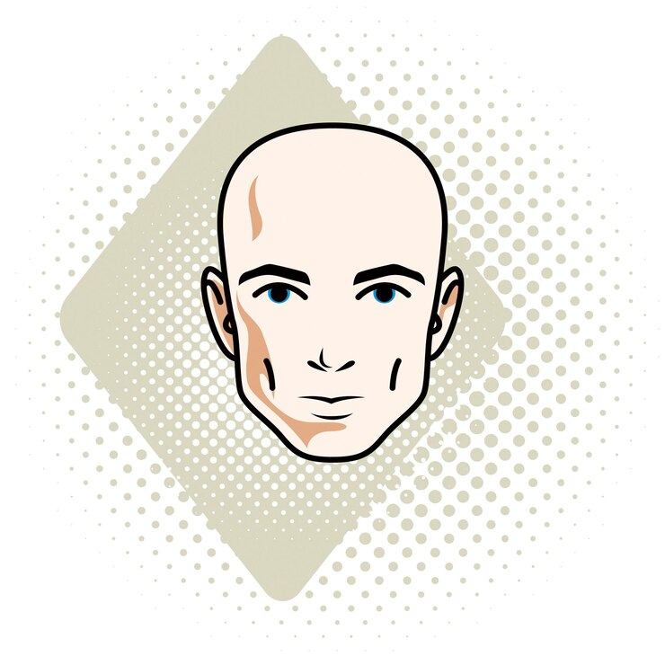 Vector cara de hombre, cabeza humana. carácter vectorial, apuesto hombre calvo.