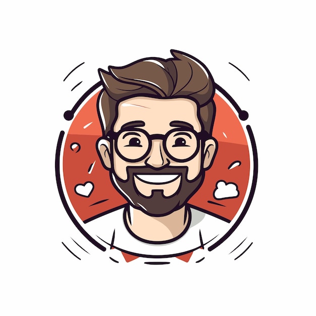 Vector cara de hombre hipster con barba y gafas ilustración vectorial