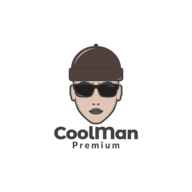 Cara de hombre joven fresco con gafas de sol y sombrero logo diseño gráfico vectorial símbolo icono signo ilustración