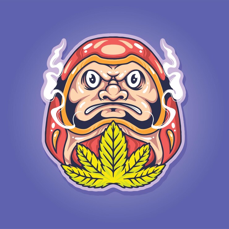 Vector cara japonesa máscara daruma combinación de arte vectorial con playa de tabla de surf de calavera de marihuana y divertido