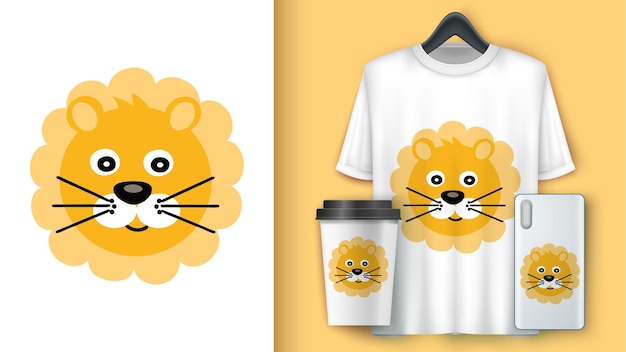 cara, león, camiseta, vector, impresión
