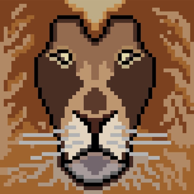 Vector cara de león con pixel art.