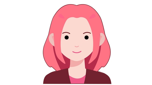 La cara linda de la chica de las caricaturas con el cabello rosa y una camiseta marrón