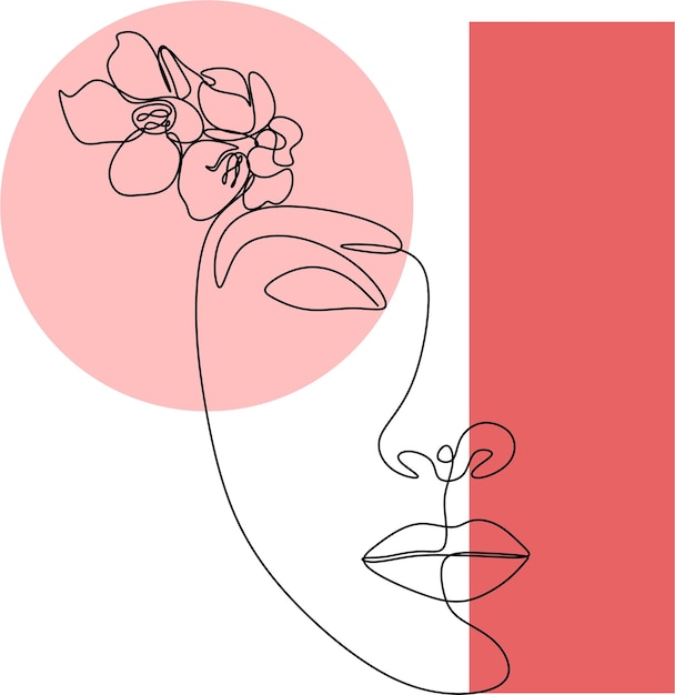 Cara de línea abstracta de mujer pastel floral Dibujo de una línea