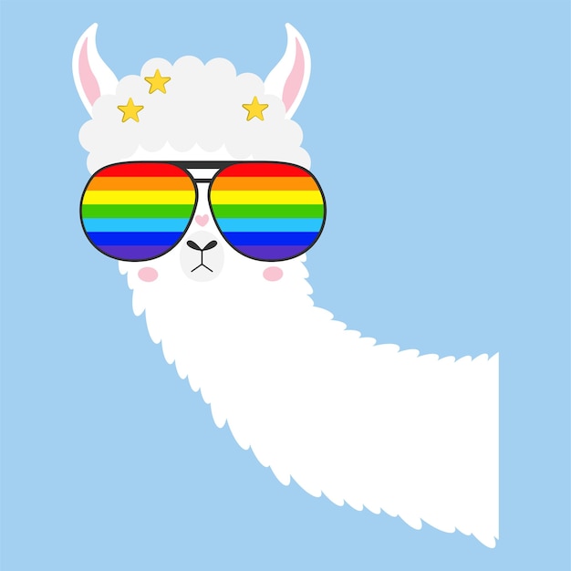 Vector cara de llama con gafas de arcoiris