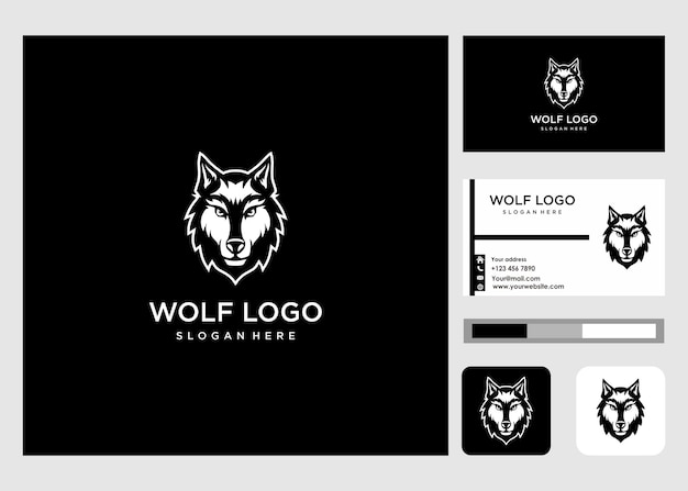 Cara lobo logo negro e icono de tarjeta de visita