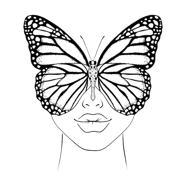 Vector cara de mariposa y mujer