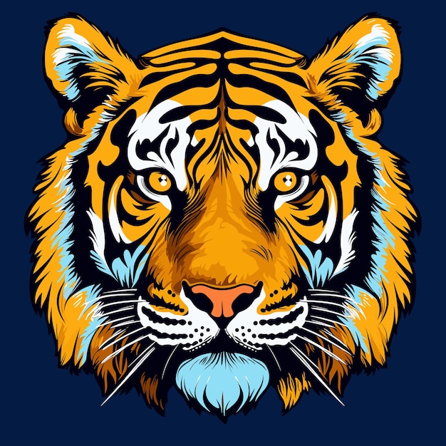 Cara de mascota de cabeza de tigre para logotipo emblema insignias etiquetas plantilla diseño de camiseta Vector pop art