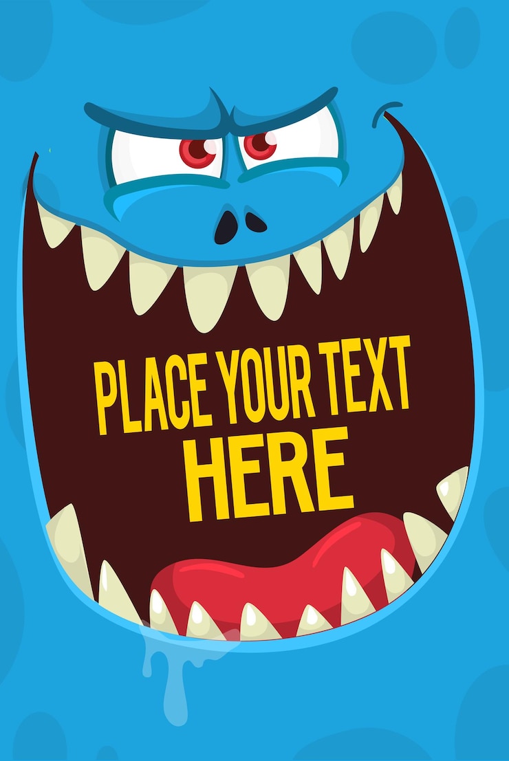 Vector cara de monstruo de dibujos animados con expresión divertida boca abierta espacio en blanco pancarta para texto ilustración vectorial elemento de diseño aislado de halloween para pancarta o decoración de fiesta