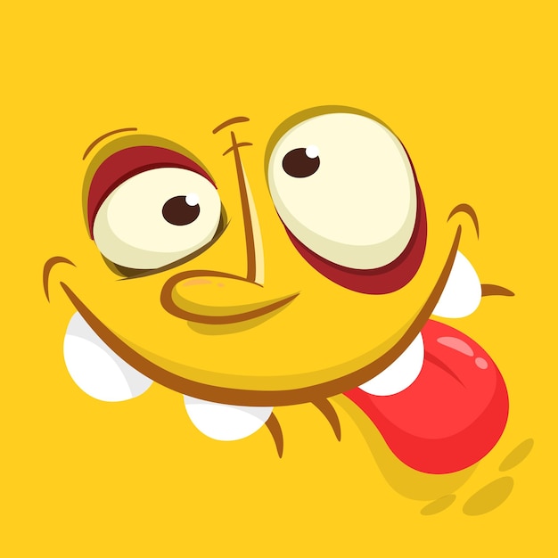 Cara de monstruo de dibujos animados graciosa Ilustración de la expresión de monstro lindo y feliz Diseño de Halloween Ideal para decoración de fiestas