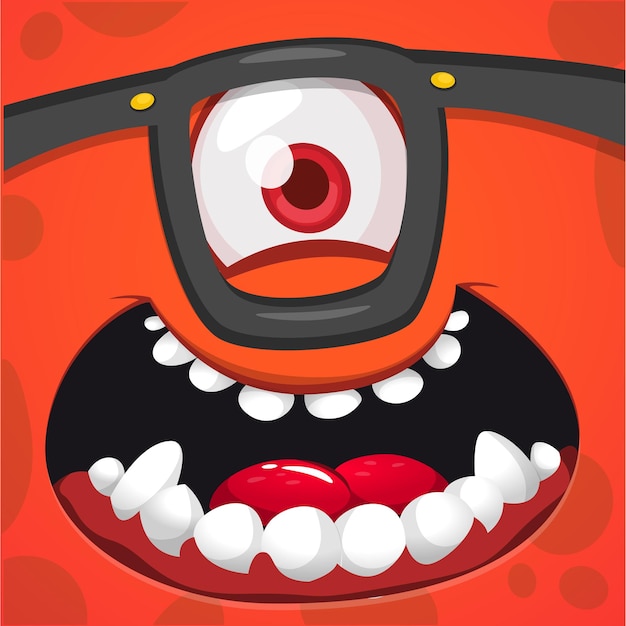 Cara de monstruo de dibujos animados graciosa con un ojo y gafas Ilustración de monstruos de Halloween vectorial
