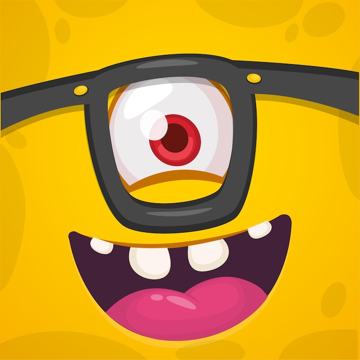 Vector cara de monstruo de dibujos animados con un ojo y gafas ilustración vectorial de monstruos de halloween
