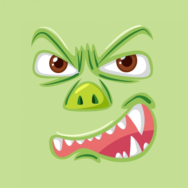 Cara de monstruo verde enojado