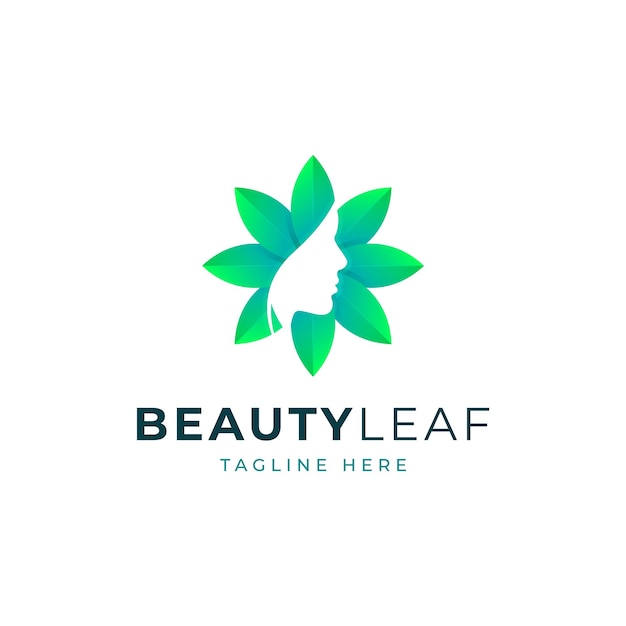 Cara de mujer de belleza degradada con diseño de logotipo de hoja para Spa Identity Wellness Health Medical