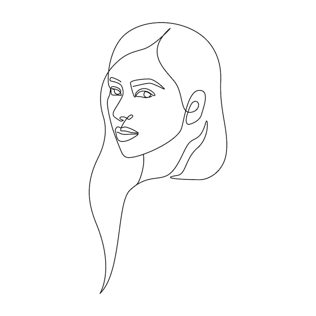 Cara de mujer en un dibujo de línea continua Retrato femenino abstracto en estilo lineal simple Trucado editable Ilustración vectorial de Doodle