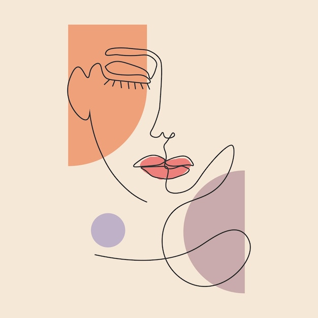 Cara de mujer estética abstracta con dibujo de esquema de combinación geométrica