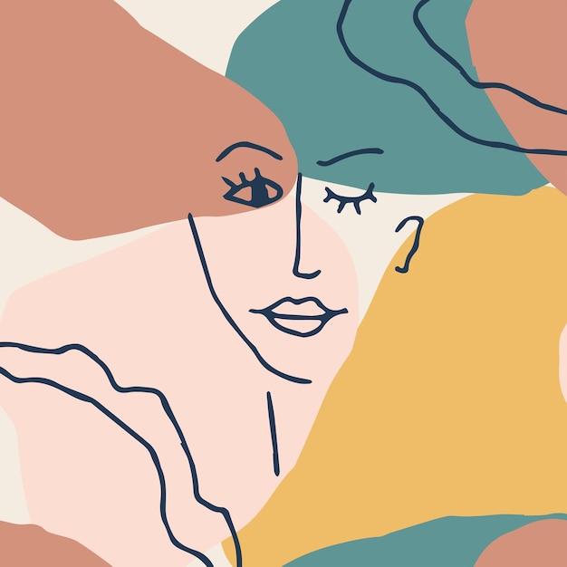 Cara de mujer estilo de línea mínima Collage contemporáneo abstracto de formas geométricas en un moderno
