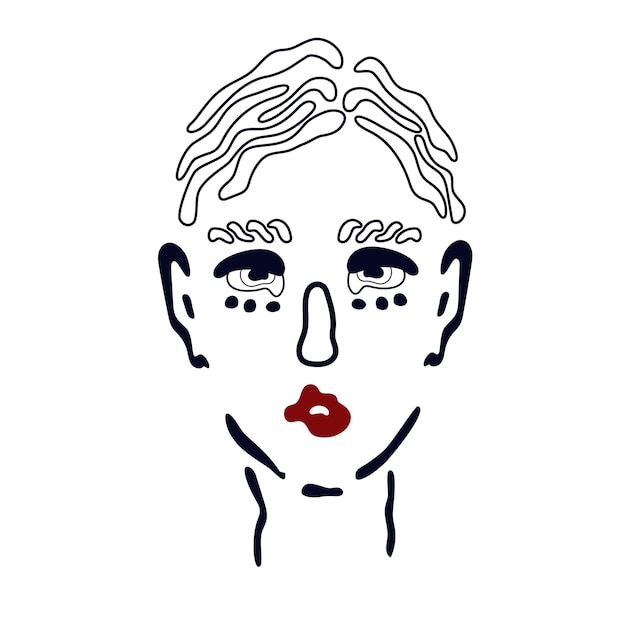 Cara de mujer hermosa abstracta Retrato femenino Diseño de arte de línea para tarjeta de impresión de póster