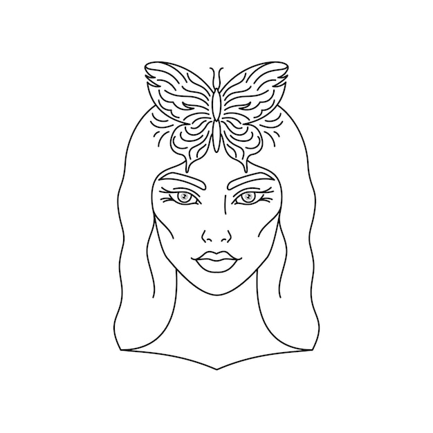 Vector cara de mujer con mariposa