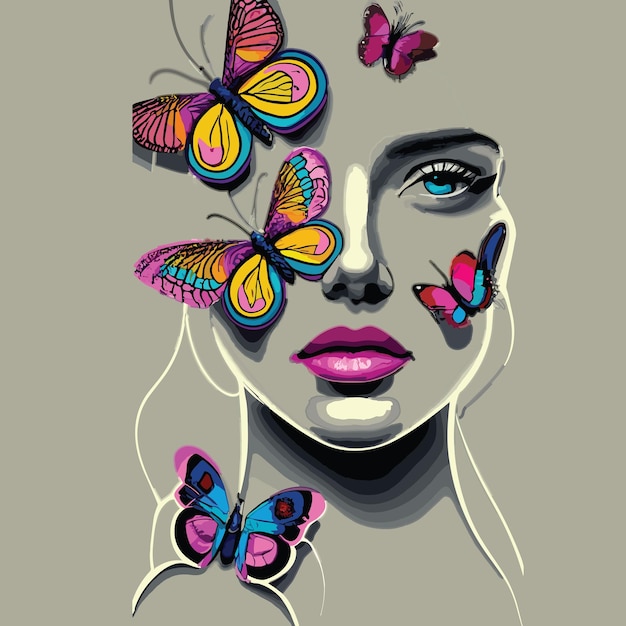 Cara de mujer y mariposas.