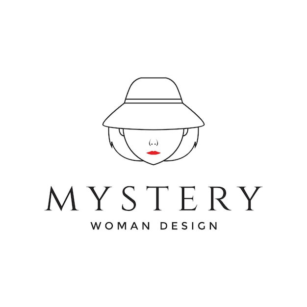 Cara de mujer con sombrero diseño de logotipo completo vector gráfico símbolo icono signo ilustración idea creativa