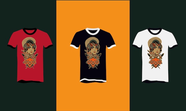 Cara mujeres y flores vector diseño de camiseta.