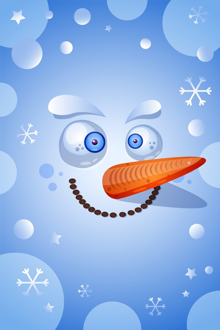 Vector cara de muñeco de nieve sonriente con copos de nieve