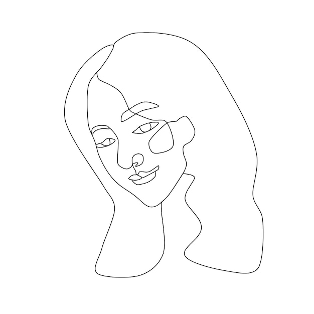 Cara de niña abstracta diseño de minimalismo de dibujo continuo de una línea aislado sobre fondo blanco