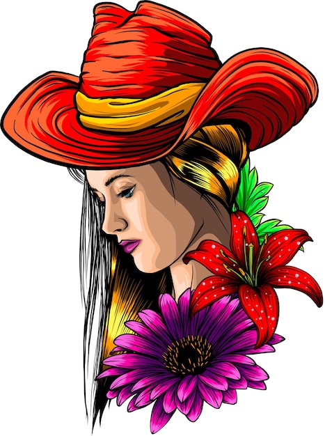 Vector cara de niña vaquera con sombrero