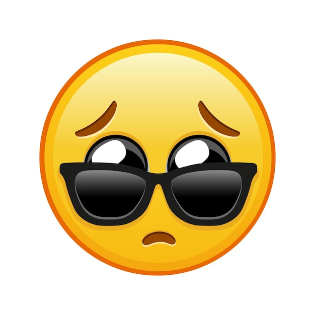 Cara con ojos suplicantes con gafas de sol Gran tamaño de emoji amarillo sonrisa