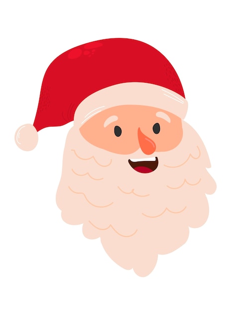 Cara de Papá Noel con barba y sombrero Ilustración de personaje de Navidad de dibujos animados aislado sobre fondo blanco Lindo padre Frost