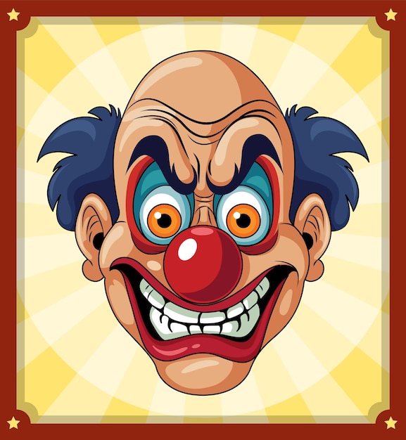 Cara de payaso espeluznante sobre fondo cómico retro