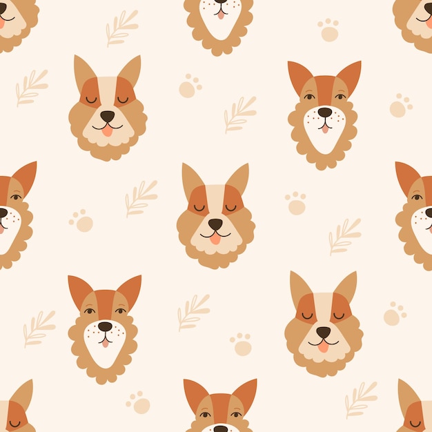Cara de perro Diseño de patrones sin fisuras. Ilustración vectorial.