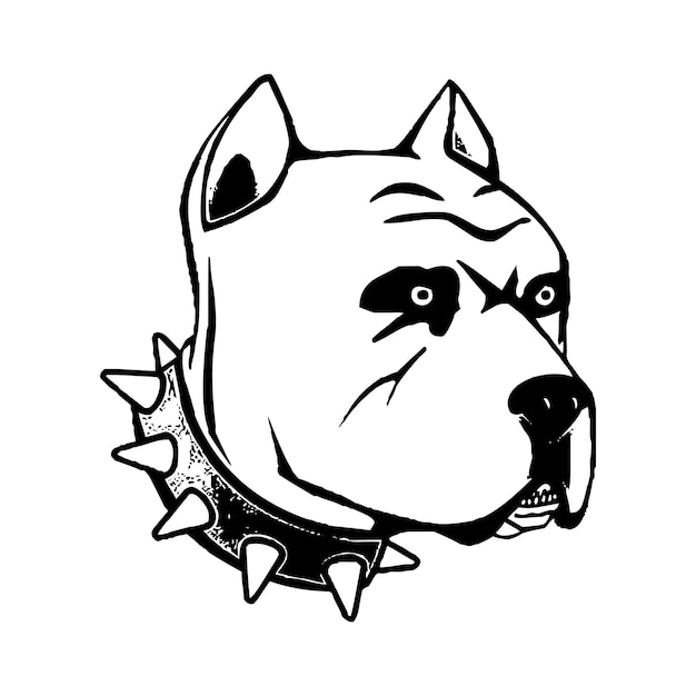 Cara de perro Pitbull negro y blanco con dibujo de cuello