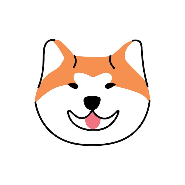 Cara de perros lindos de la raza Akitainu Avatar de cabeza de perrito Hocico de cachorro asiático Cachorros adorables felices bozal con lengua fuera Ilustración de vector plano de adorable mascota sonriente aislada sobre fondo blanco