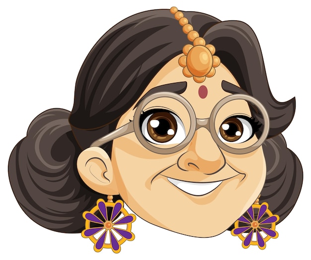 Vector cara de personaje de dibujos animados de mujer india sonriendo