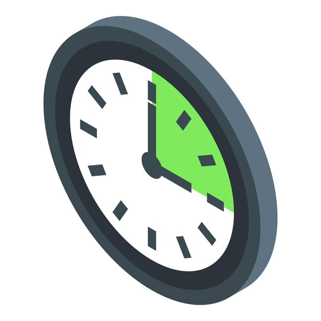 Cara del reloj que muestra un cuarto pasado con sección verde en vista isométrica