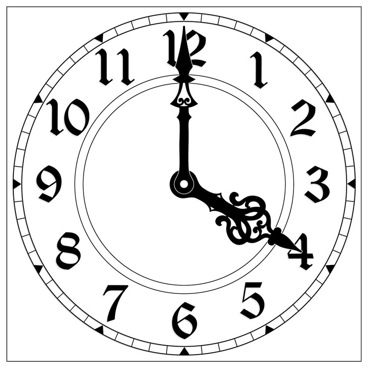 Vector cara del reloj que muestra cuatro relojes con números romanos y manillas ornamentadas