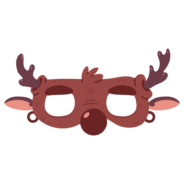 Cara de reno de Navidad máscara de carnaval ilustración de dibujos animados vectorial aislada sobre un fondo blanco
