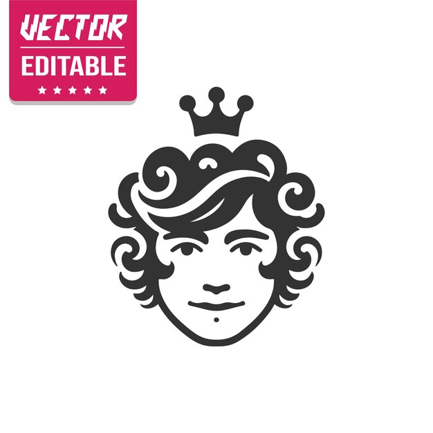 cara de reyes con corona de cabello largo y rizos frescos vector