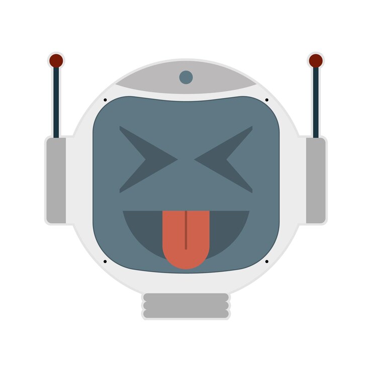 Vector cara de robot se ríe con la lengua colgando ilustración vectorial
